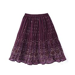 Babyhug Sleeveless Floral Embroidered Choli with Foil Printed Lehenga & Dupatta Set- Wine