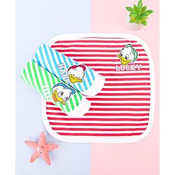 Babyhug Disney Interlock Knit Wash cloth With Donald Duck Graphics L 29 x B 29 cm Pack of 3 - Red Blue & Green