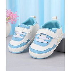 Cute Walk by Babyhug Booties With Velcro Closure & Dino Print - Blue & White
