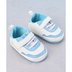 Cute Walk by Babyhug Booties With Velcro Closure & Dino Print - Blue & White