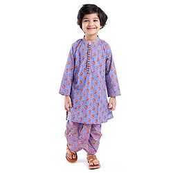 Babyhug Cambric Woven Full Sleeves Floral Printed Kurta Pyjama Set - Blue