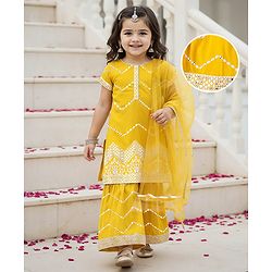 Babyhug Georgette Woven Half Sleeves   Embroidered Kurti Gharara Co-Ord Set with Dupatta - Yellow