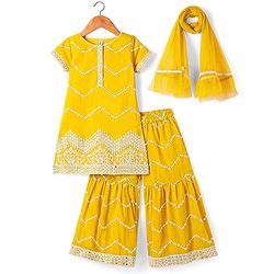 Babyhug Georgette Woven Half Sleeves   Embroidered Kurti Gharara Co-Ord Set with Dupatta - Yellow