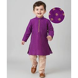 Babyhug Woven Full Sleeves Foil Printed Kurta Pyjama Set - Purple