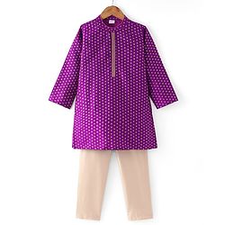 Babyhug Woven Full Sleeves Foil Printed Kurta Pyjama Set - Purple