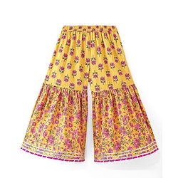 Babyhug Woven Three Fourth  Sleeves Floral Cambric Printed Kurti Gharara & Dupatta Set  - Yellow