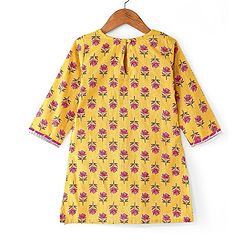 Babyhug Woven Three Fourth  Sleeves Floral Cambric Printed Kurti Gharara & Dupatta Set  - Yellow