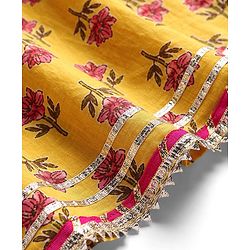 Babyhug Woven Three Fourth  Sleeves Floral Cambric Printed Kurti Gharara & Dupatta Set  - Yellow