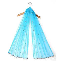 Babyhug Woven Short Sleeves Sequined Embroidered & Foil Floral Printed Choli Lehenga Set with Dupatta & Lace Detailing - Light Blue