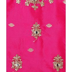 Babyhug Woven Short Sleeves Sequined Embroidered & Foil Floral Printed Choli Lehenga Set with Dupatta & Lace Detailing - Light Blue
