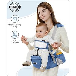 Babyhug Luxe Lift 4-in-1 Ergonomic Hip Seat Carrier: Padded Waist Support, Adjustable Straps, 4 Carrying Positions, Side Storage & Optimal Weight Distribution  For Babies 5 Months+ up to 15 kg - Blue