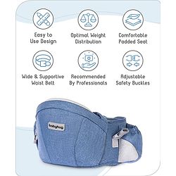 Babyhug Luxe Lift 4-in-1 Ergonomic Hip Seat Carrier: Padded Waist Support, Adjustable Straps, 4 Carrying Positions, Side Storage & Optimal Weight Distribution  For Babies 5 Months+ up to 15 kg - Blue