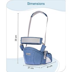 Babyhug Luxe Lift 4-in-1 Ergonomic Hip Seat Carrier: Padded Waist Support, Adjustable Straps, 4 Carrying Positions, Side Storage & Optimal Weight Distribution  For Babies 5 Months+ up to 15 kg - Blue