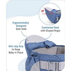 Babyhug Luxe Lift 4-in-1 Ergonomic Hip Seat Carrier: Padded Waist Support, Adjustable Straps, 4 Carrying Positions, Side Storage & Optimal Weight Distribution  For Babies 5 Months+ up to 15 kg - Blue