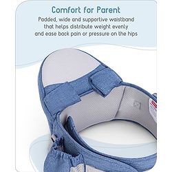 Babyhug Luxe Lift 4-in-1 Ergonomic Hip Seat Carrier: Padded Waist Support, Adjustable Straps, 4 Carrying Positions, Side Storage & Optimal Weight Distribution  For Babies 5 Months+ up to 15 kg - Blue