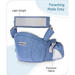 Babyhug Luxe Lift 4-in-1 Ergonomic Hip Seat Carrier: Padded Waist Support, Adjustable Straps, 4 Carrying Positions, Side Storage & Optimal Weight Distribution  For Babies 5 Months+ up to 15 kg - Blue