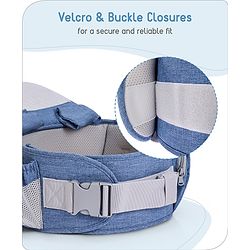 Babyhug Luxe Lift 4-in-1 Ergonomic Hip Seat Carrier: Padded Waist Support, Adjustable Straps, 4 Carrying Positions, Side Storage & Optimal Weight Distribution  For Babies 5 Months+ up to 15 kg - Blue