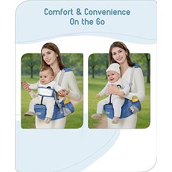Babyhug Luxe Lift 4-in-1 Ergonomic Hip Seat Carrier: Padded Waist Support, Adjustable Straps, 4 Carrying Positions, Side Storage & Optimal Weight Distribution  For Babies 5 Months+ up to 15 kg - Blue