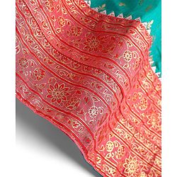 Babyhug Woven Sleeveless Choli Lehenga & Dupatta Set with Foil Print - Pink & Aqua Blue