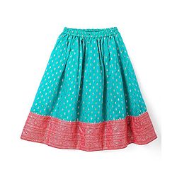 Babyhug Woven Sleeveless Choli Lehenga & Dupatta Set with Foil Print - Pink & Aqua Blue
