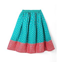 Babyhug Woven Sleeveless Choli Lehenga & Dupatta Set with Foil Print - Pink & Aqua Blue