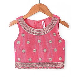 Babyhug Woven Sleeveless Choli Lehenga & Dupatta Set with Foil Print - Pink & Aqua Blue