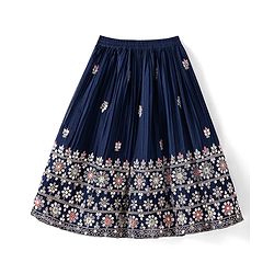 Babyhug Woven Short Puffed Sleeves Floral Embroidered Choli With Lehenga & Dupatta Set - Teal Blue