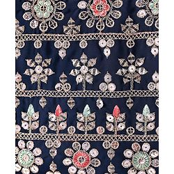 Babyhug Woven Short Puffed Sleeves Floral Embroidered Choli With Lehenga & Dupatta Set - Teal Blue