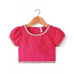 Babyhug Woven Half Sleeves Ombre Choli Lehenga & Dupatta Set with Embellishments - Pink
