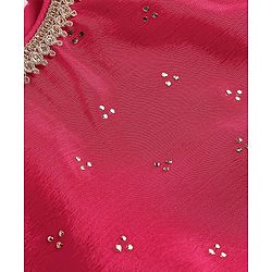 Babyhug Woven Half Sleeves Ombre Choli Lehenga & Dupatta Set with Embellishments - Pink