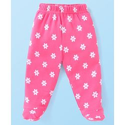 Babyhug Interlock Cotton Knit Bootie Leggings Floral Print Pack of 3 - Pink Yellow & White