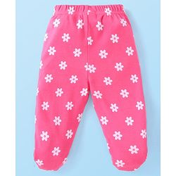 Babyhug Interlock Cotton Knit Bootie Leggings Floral Print Pack of 3 - Pink Yellow & White