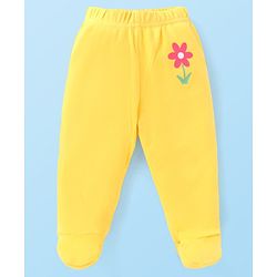 Babyhug Interlock Cotton Knit Bootie Leggings Floral Print Pack of 3 - Pink Yellow & White