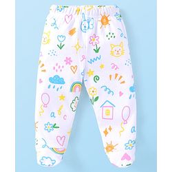 Babyhug Interlock Cotton Knit Bootie Leggings Floral Print Pack of 3 - Pink Yellow & White