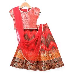 Babyhug Woven Half Sleeves Brocade  Choli Lehenga & Dupatta Set - Orange