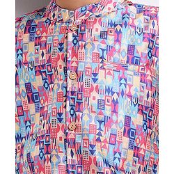 Babyhug Cambric Woven Full Sleeves Kurta Pyjama Set & Geometric Printed  Nehru Jacket  - Navy Blue