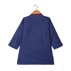 Babyhug Cambric Woven Full Sleeves Kurta Pyjama Set & Geometric Printed  Nehru Jacket  - Navy Blue