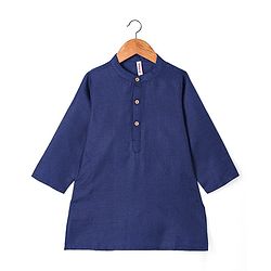 Babyhug Cambric Woven Full Sleeves Kurta Pyjama Set & Geometric Printed  Nehru Jacket  - Navy Blue