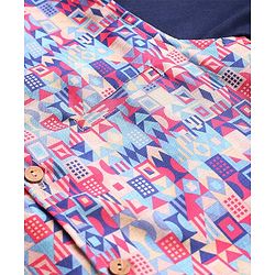Babyhug Cambric Woven Full Sleeves Kurta Pyjama Set & Geometric Printed  Nehru Jacket  - Navy Blue