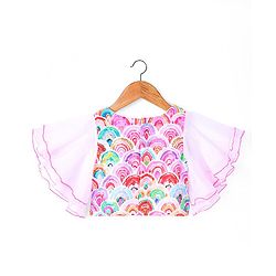 Babyhug Woven Flutter Sleeves Digital Printed Top & Palazzo Set - Pink & White
