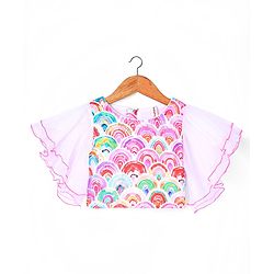 Babyhug Woven Flutter Sleeves Digital Printed Top & Palazzo Set - Pink & White