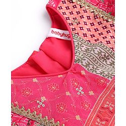 Babyhug Woven Flutter Sleeves Digital Printed Choli Lehenga Set with Dupatta & Lace Detailing - Fuschia