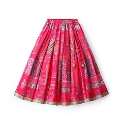 Babyhug Woven Flutter Sleeves Digital Printed Choli Lehenga Set with Dupatta & Lace Detailing - Fuschia