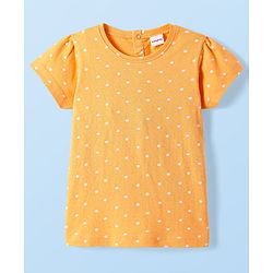 Babyhug Cotton Knit Frock & Half Sleeves Inner Tee With Floral & Polka Dot Print - Maroon & Mustard
