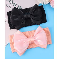 Babyhug Headbands With Bow Applique Pack of 2 - Peach & Black