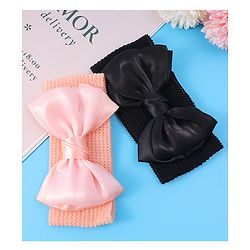 Babyhug Headbands With Bow Applique Pack of 2 - Peach & Black