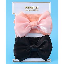 Babyhug Headbands With Bow Applique Pack of 2 - Peach & Black