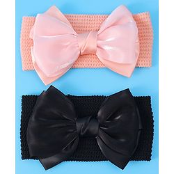 Babyhug Headbands With Bow Applique Pack of 2 - Peach & Black