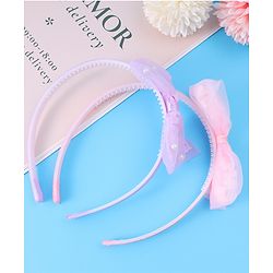 Babyhug Hair Bands Bow Applique with Pearls Embedded Free Size Pack of 2 - Light Pink & Purple