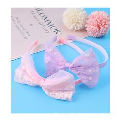 Babyhug Hair Bands Bow Applique with Pearls Embedded Free Size Pack of 2 - Light Pink & Purple